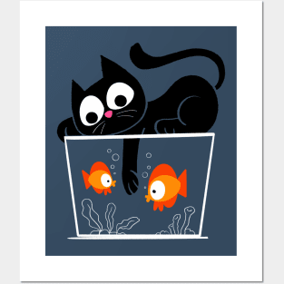 Funny Cute Cat Aquarium Swimming Fish Tank Playing Gift Posters and Art